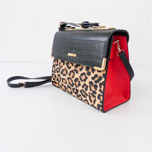 Dune Red and Leopard Faux Leather Bag